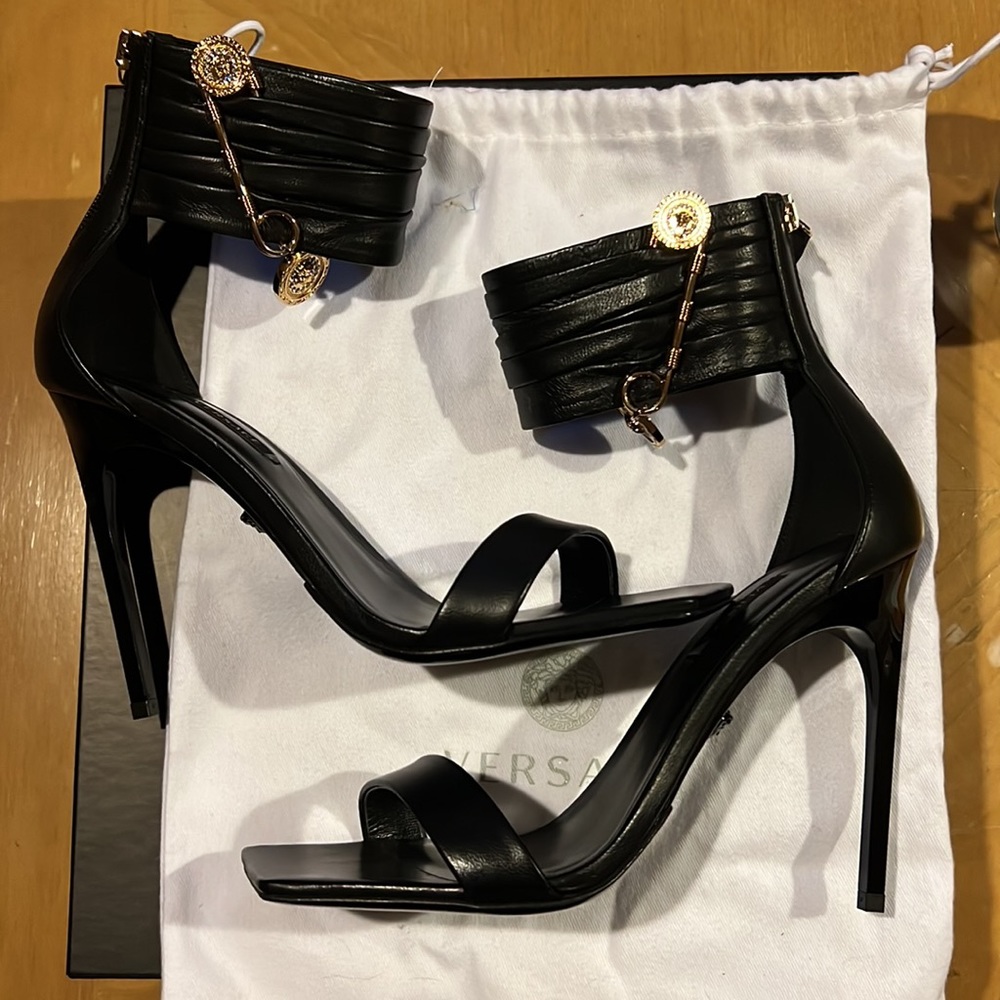 Versace safety pin Nappa leather sandals